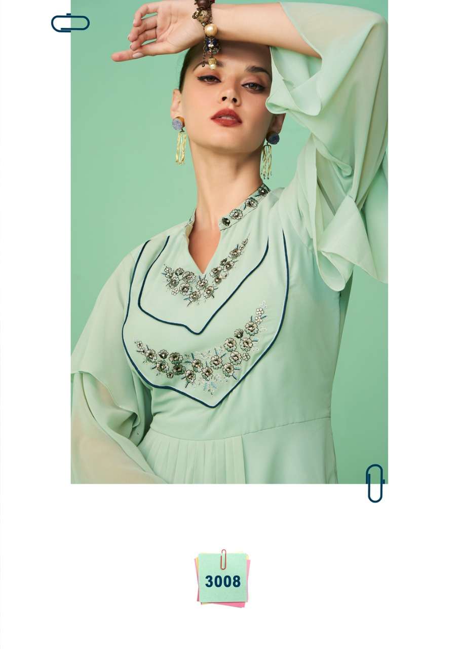 S3forever-Glamore Shine Vol 2 - Georgette-Embroidery-Long-Gown-Kurti-Heavy-Malai-Crape-Inner-3008-C